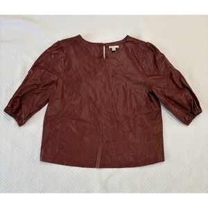 C Est. 1946 Women's Brownish Red Faux Leather Shirt 3/4 Sleeve Fall  Large